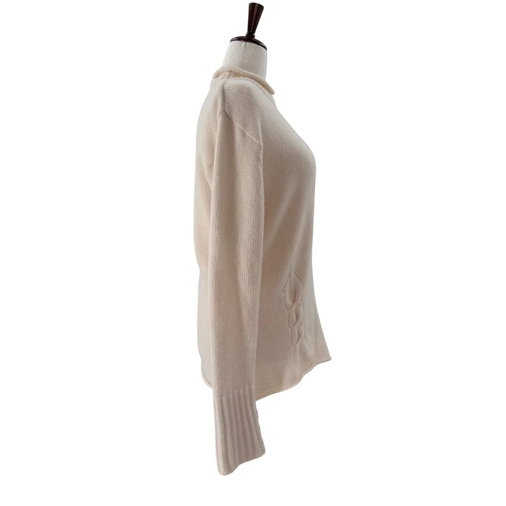 TIVOLI Irish‎ Lambswool Blend Women Cream Cable Knit Mock Roll Neck Sweater L XL